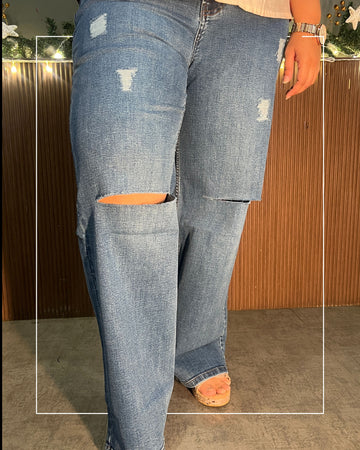 Wide-Leg Slit Jeans