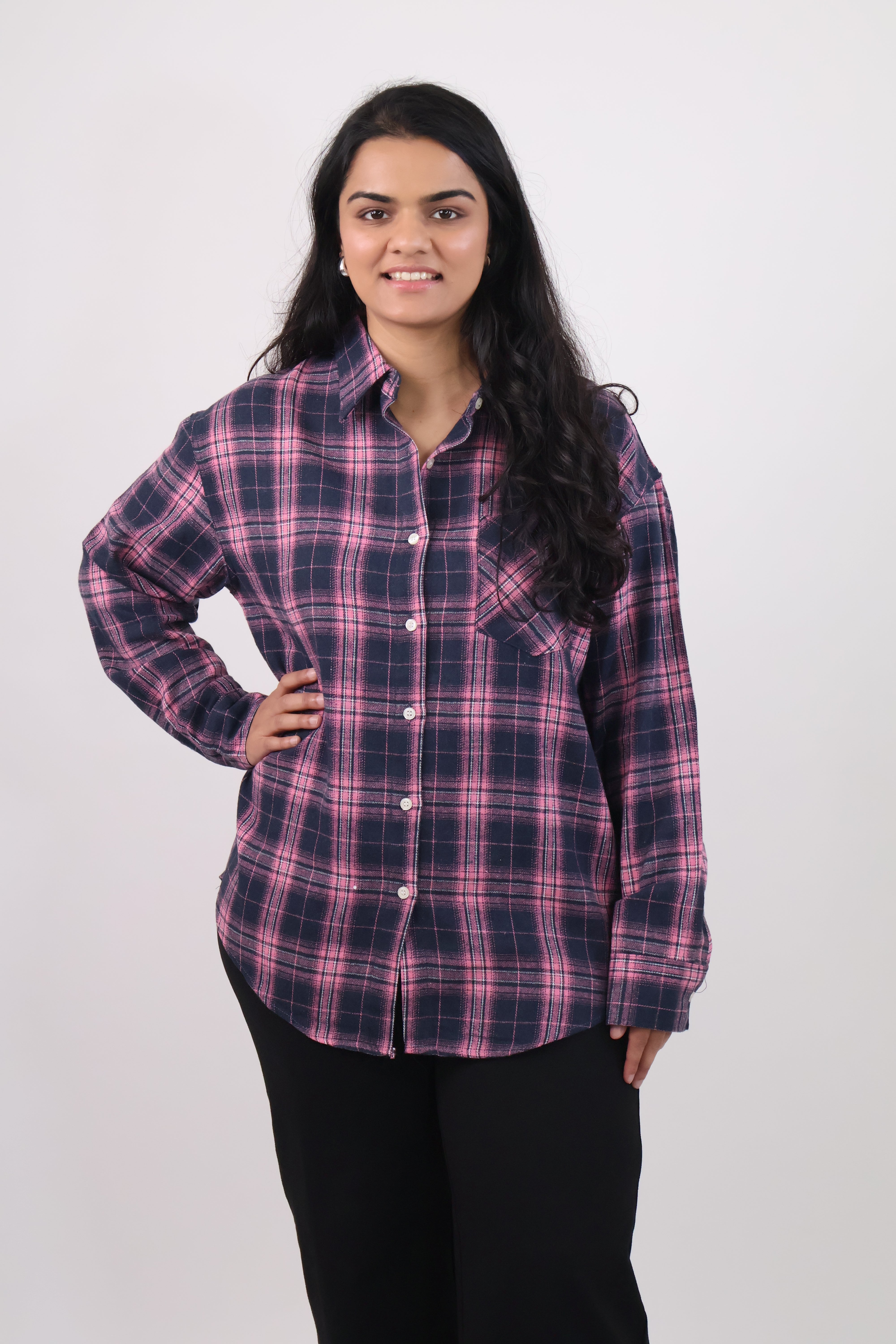 Pink And Black Flannel Shirt