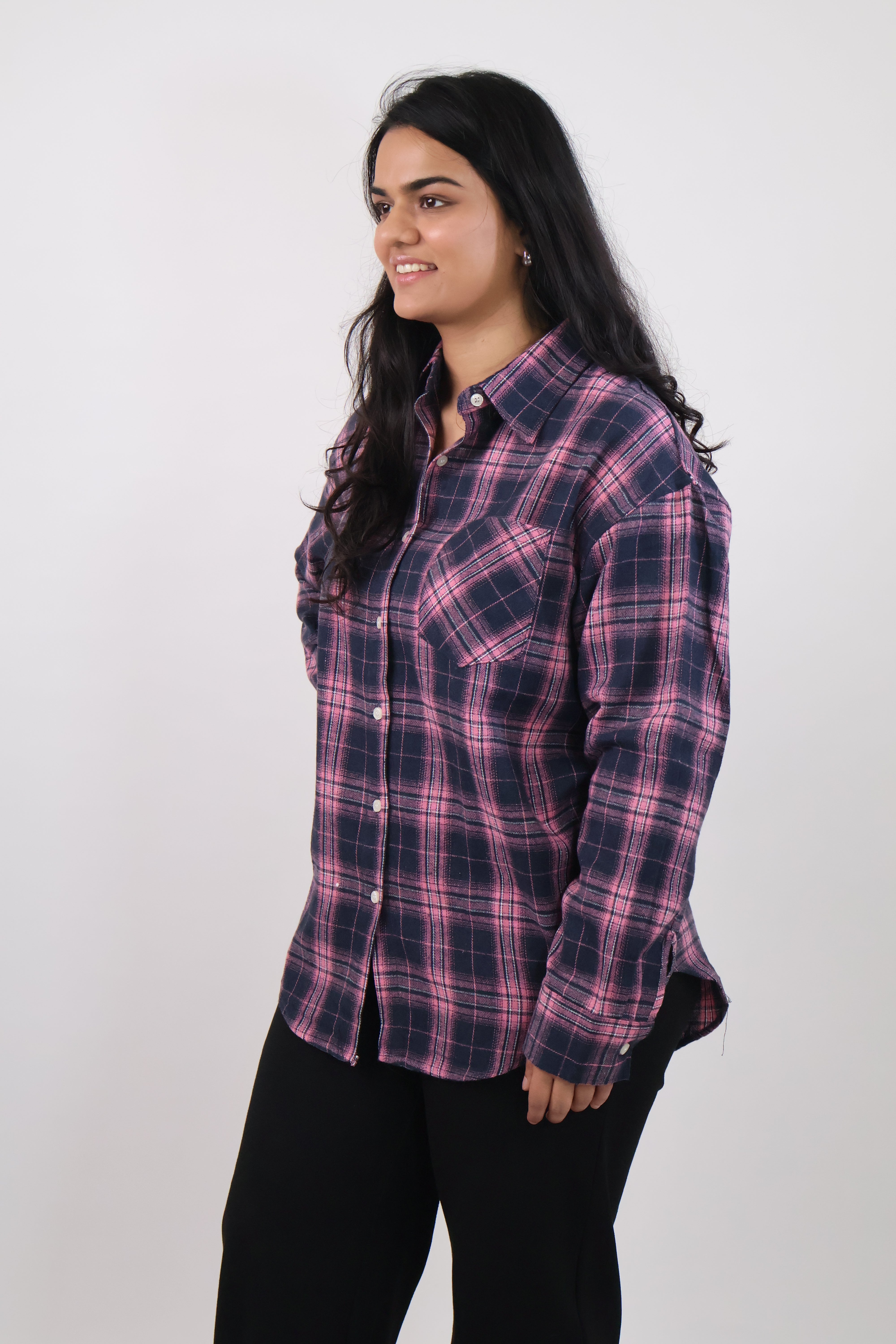 Pink And Black Flannel Shirt