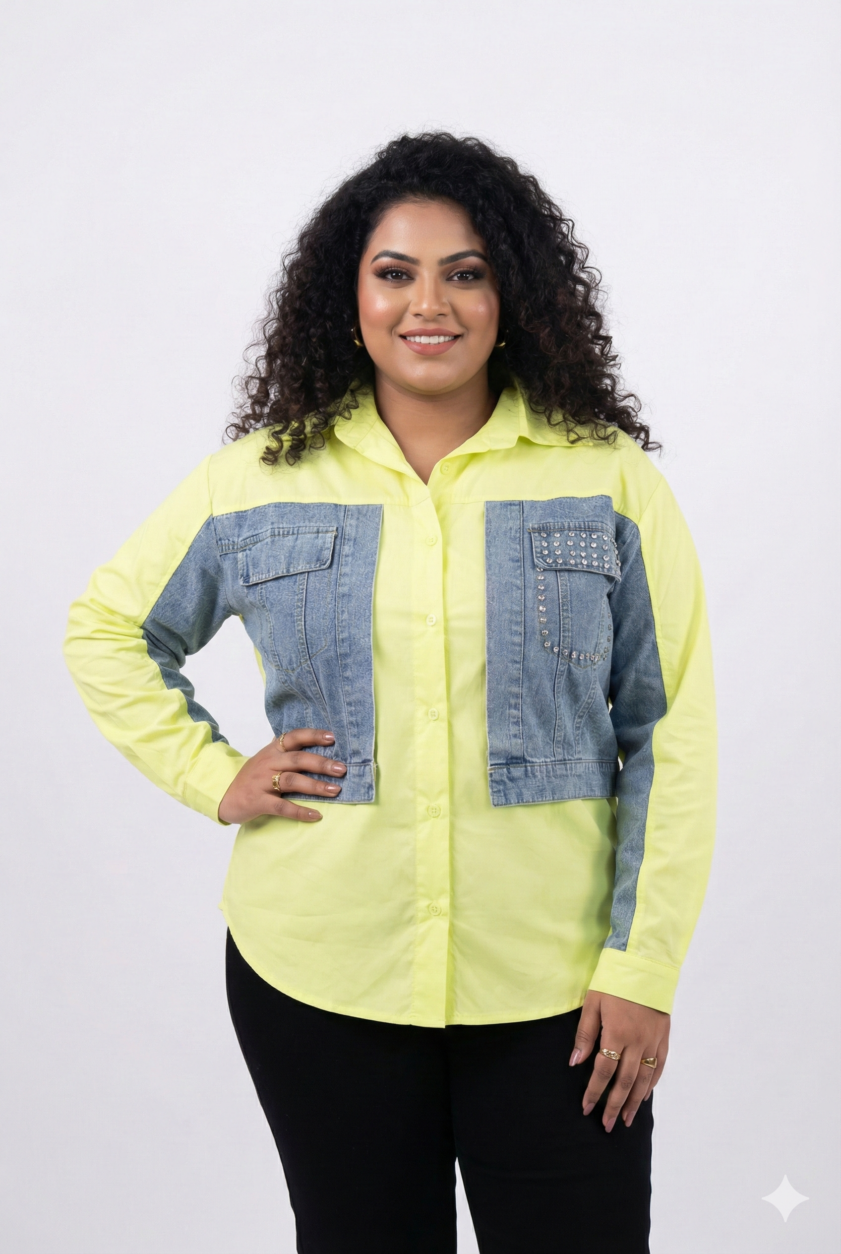 Denim Patchwork & Diamond Studs