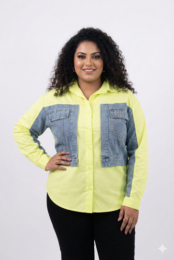 Denim Patchwork & Diamond Studs