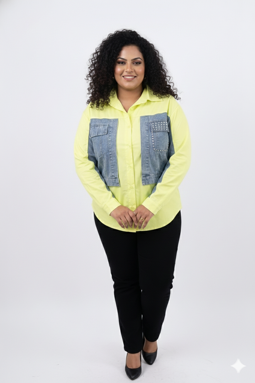 Denim Patchwork & Diamond Studs