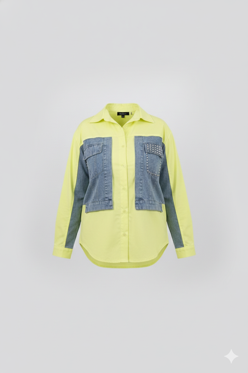 Denim Patchwork & Diamond Studs