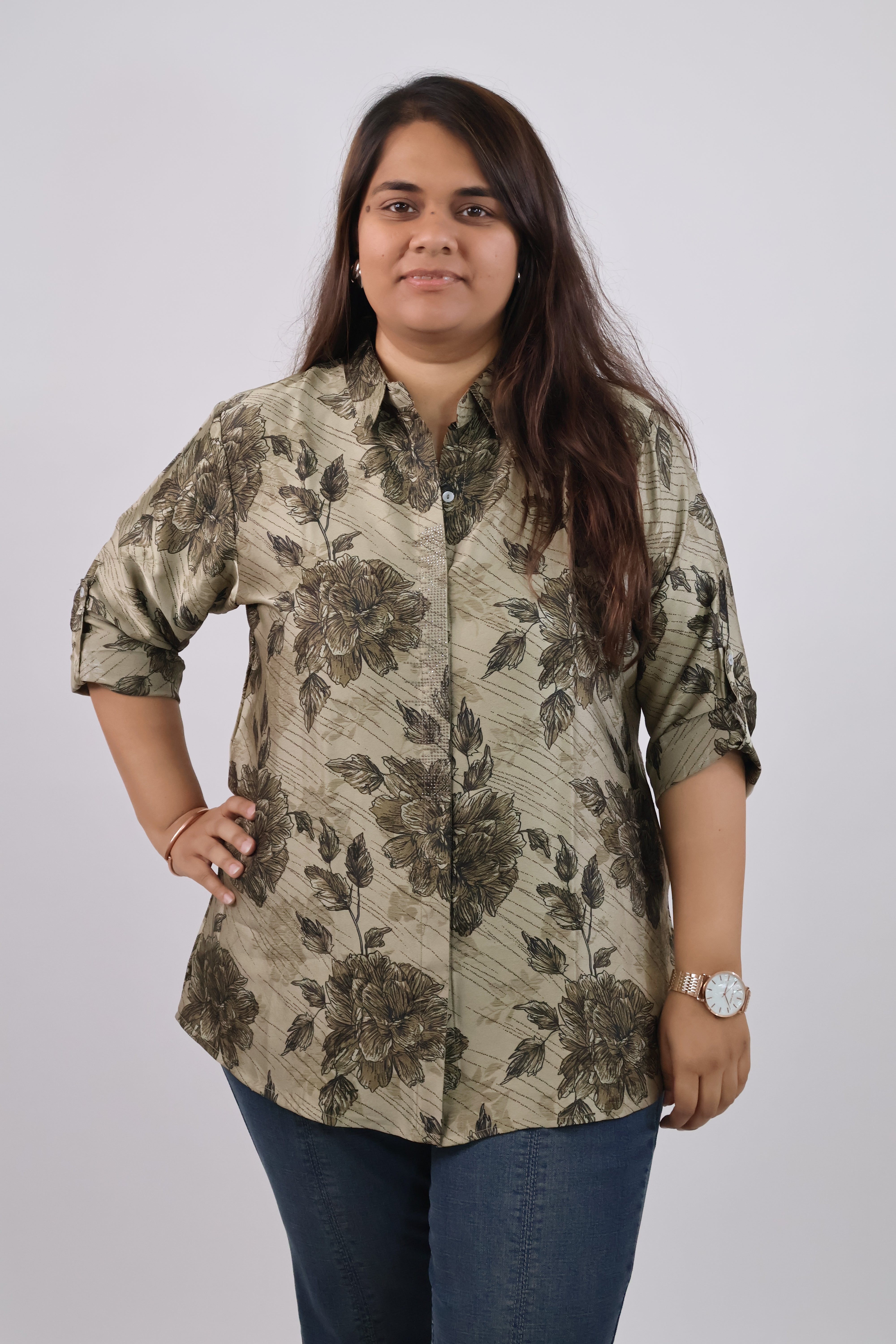 Satin Shirt With An Elegant Floral Print