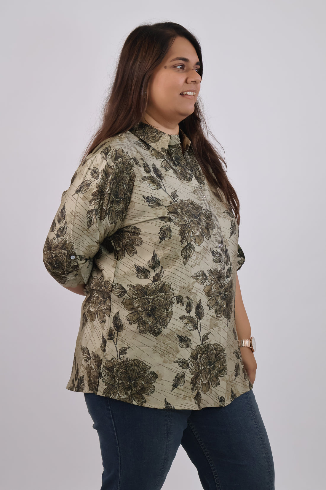Satin Shirt With An Elegant Floral Print