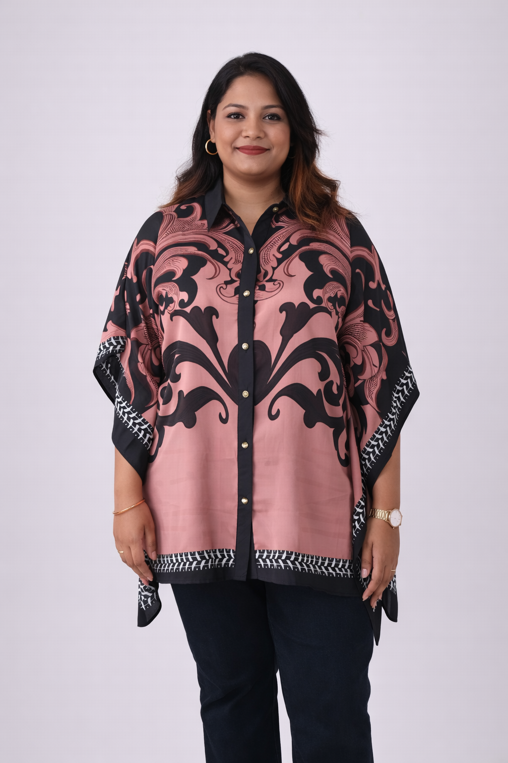 Printed Relaxed Fit Button-Down Kaftan Style Top