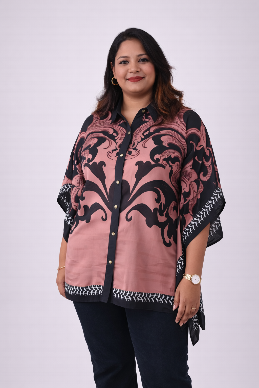Printed Relaxed Fit Button-Down Kaftan Style Top