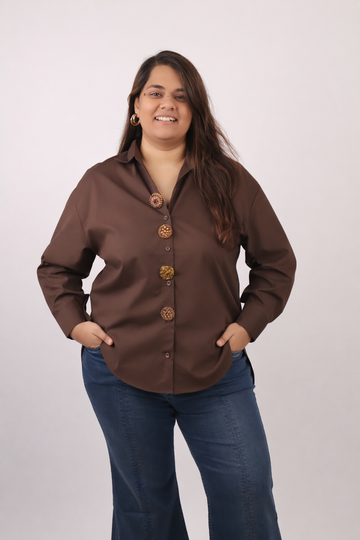 Brown Big Button-Down Top