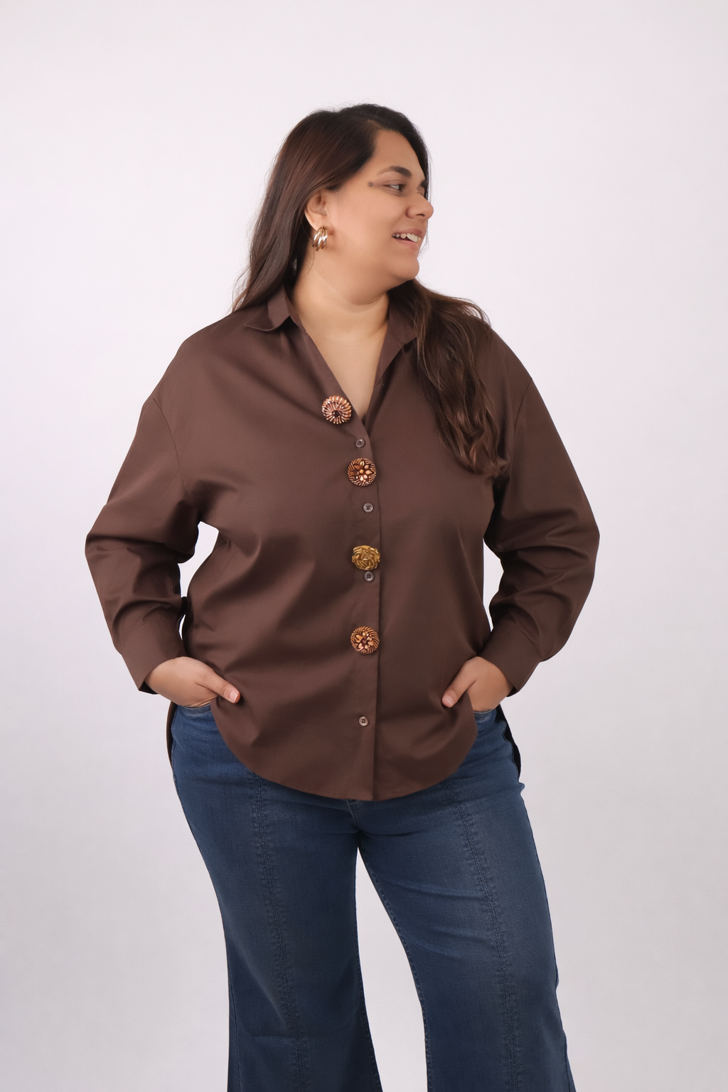 Brown Big Button-Down Top