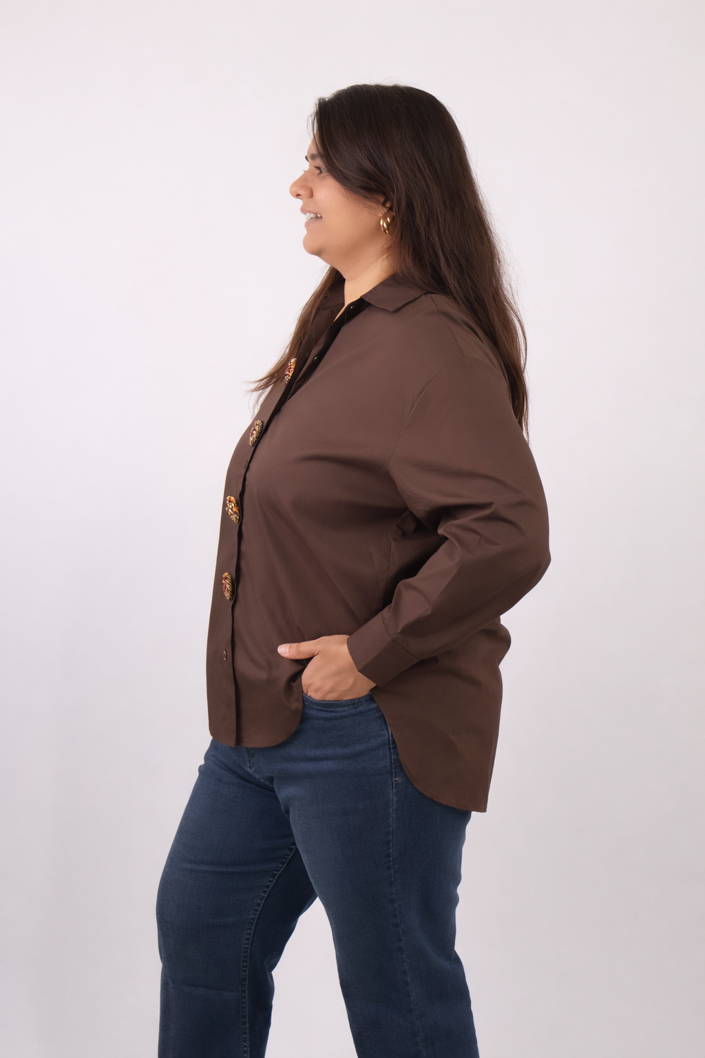 Brown Big Button-Down Top