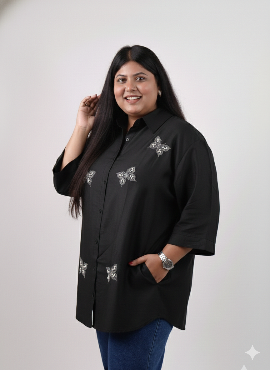 Shirt With Delicate Butterfly Embellishments