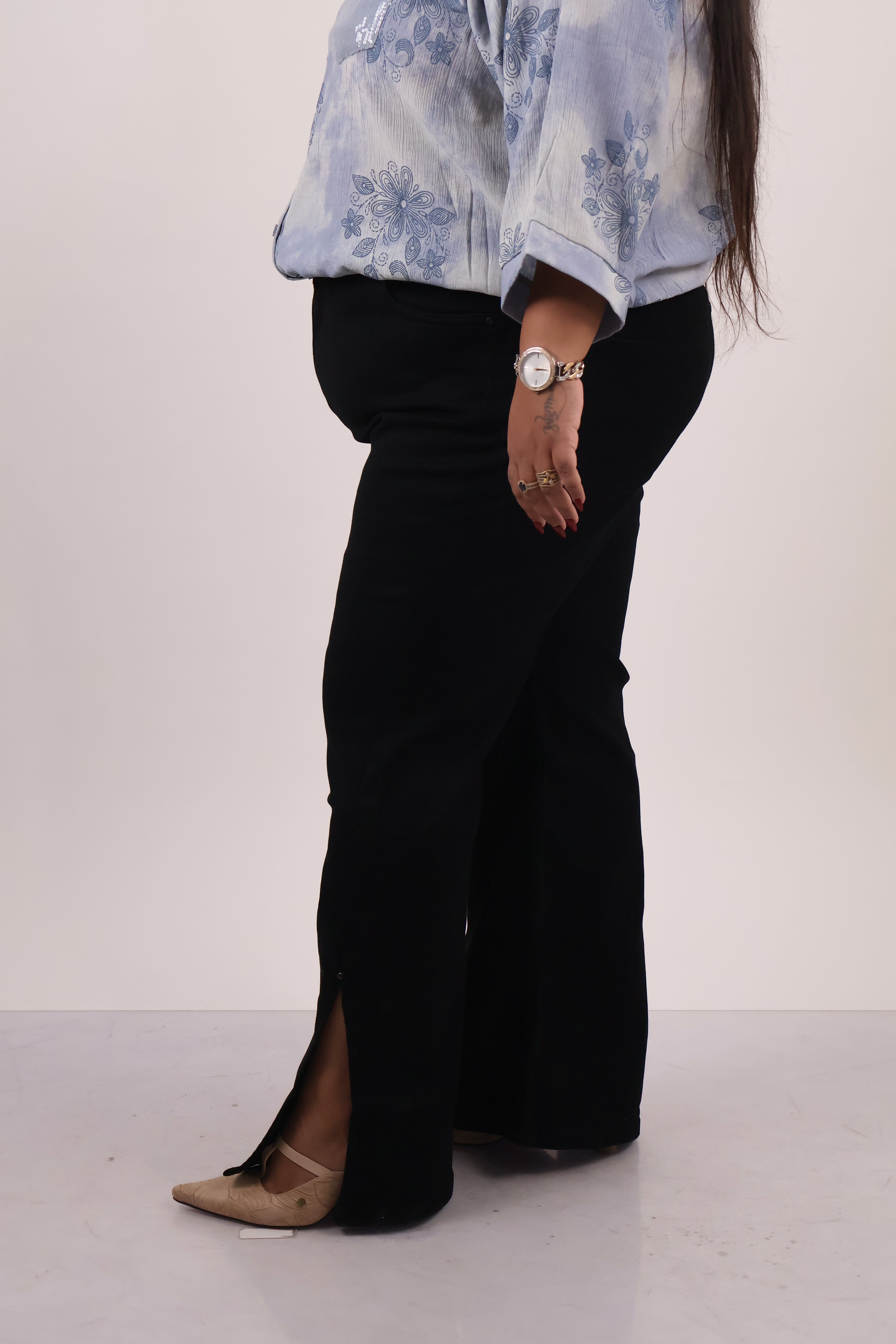 Bootcut Black Jeans With Side Slit