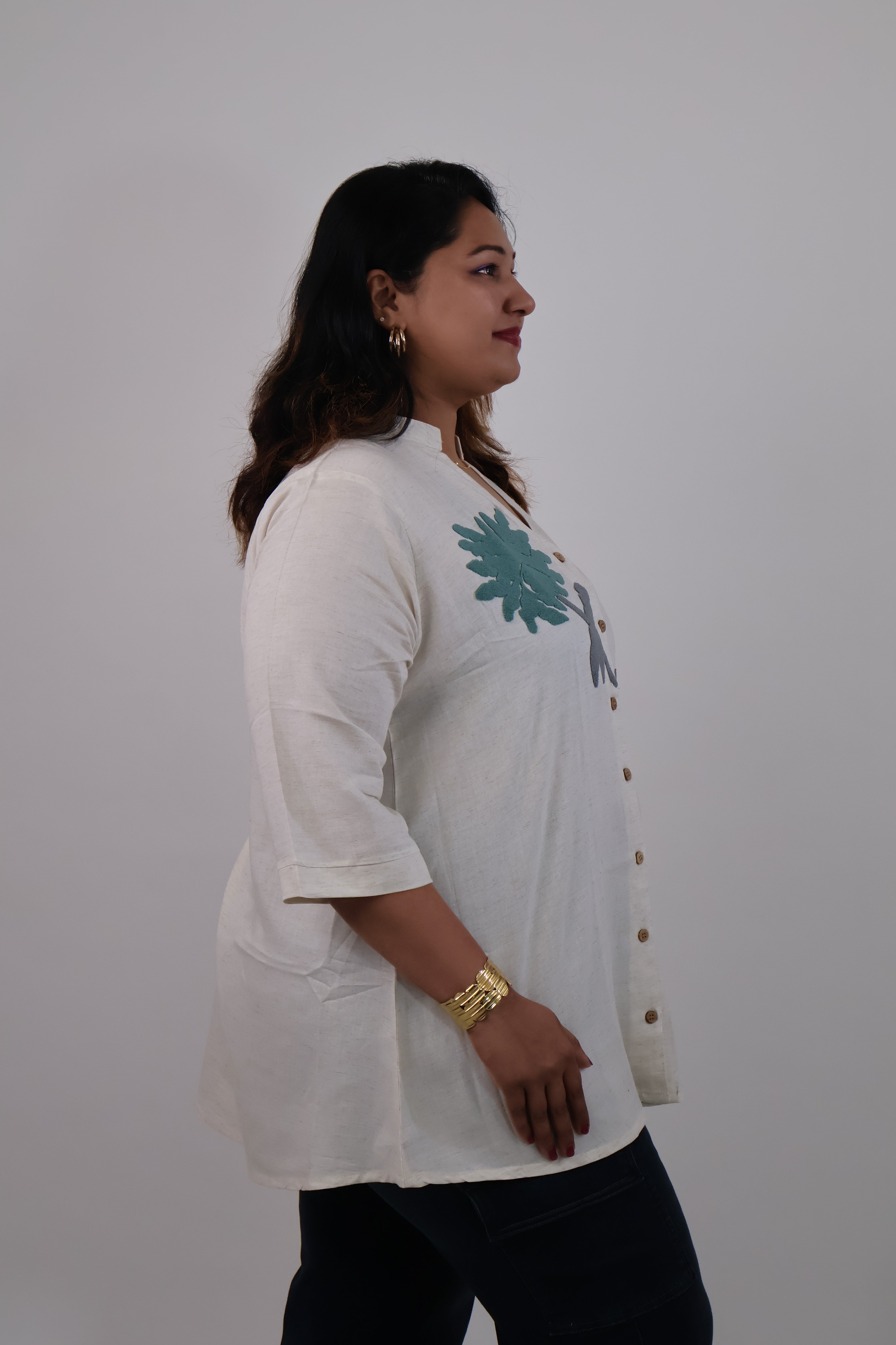Ivory Leaf Embriodery Shirt