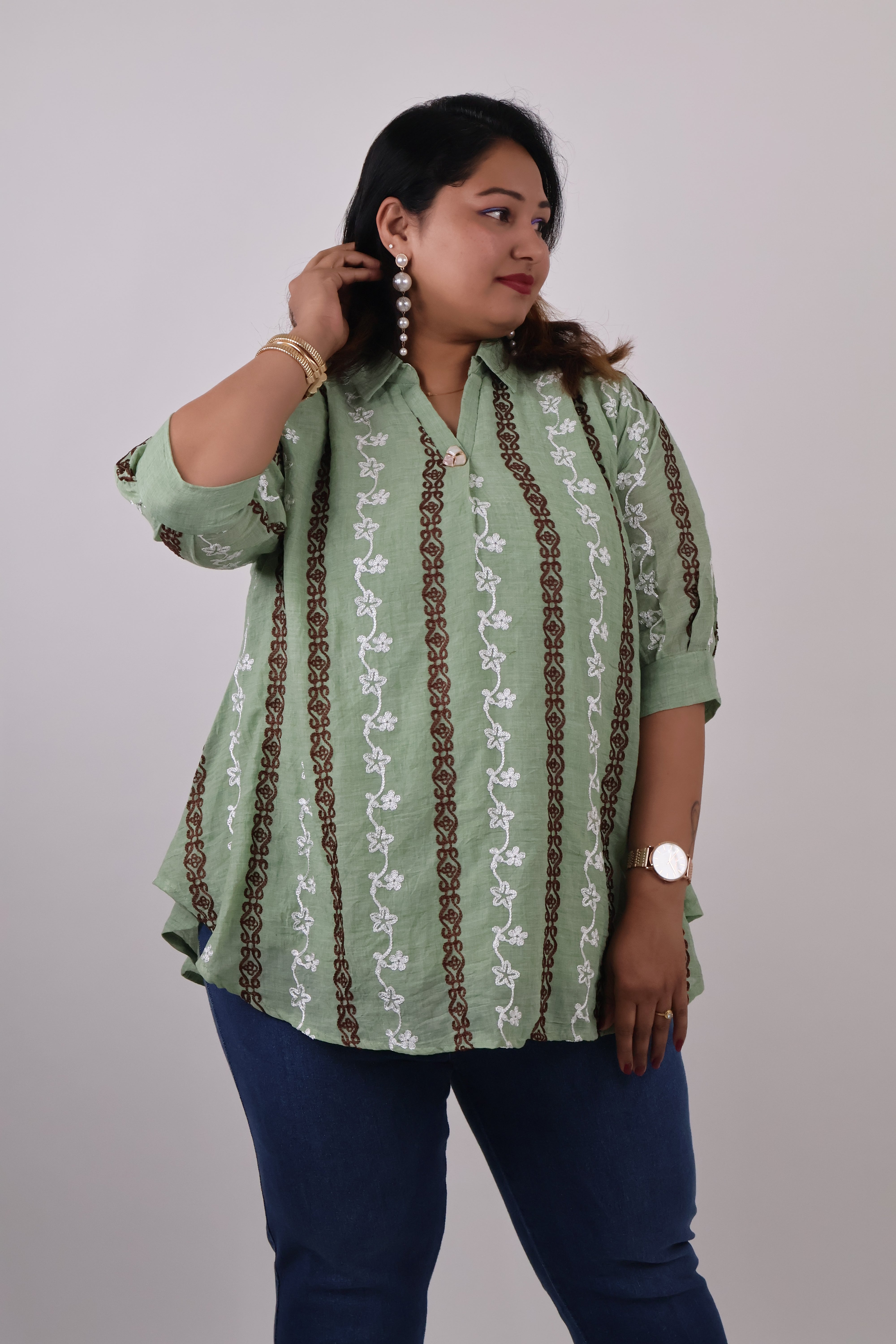 Sage Stripe Embroidered Tunic