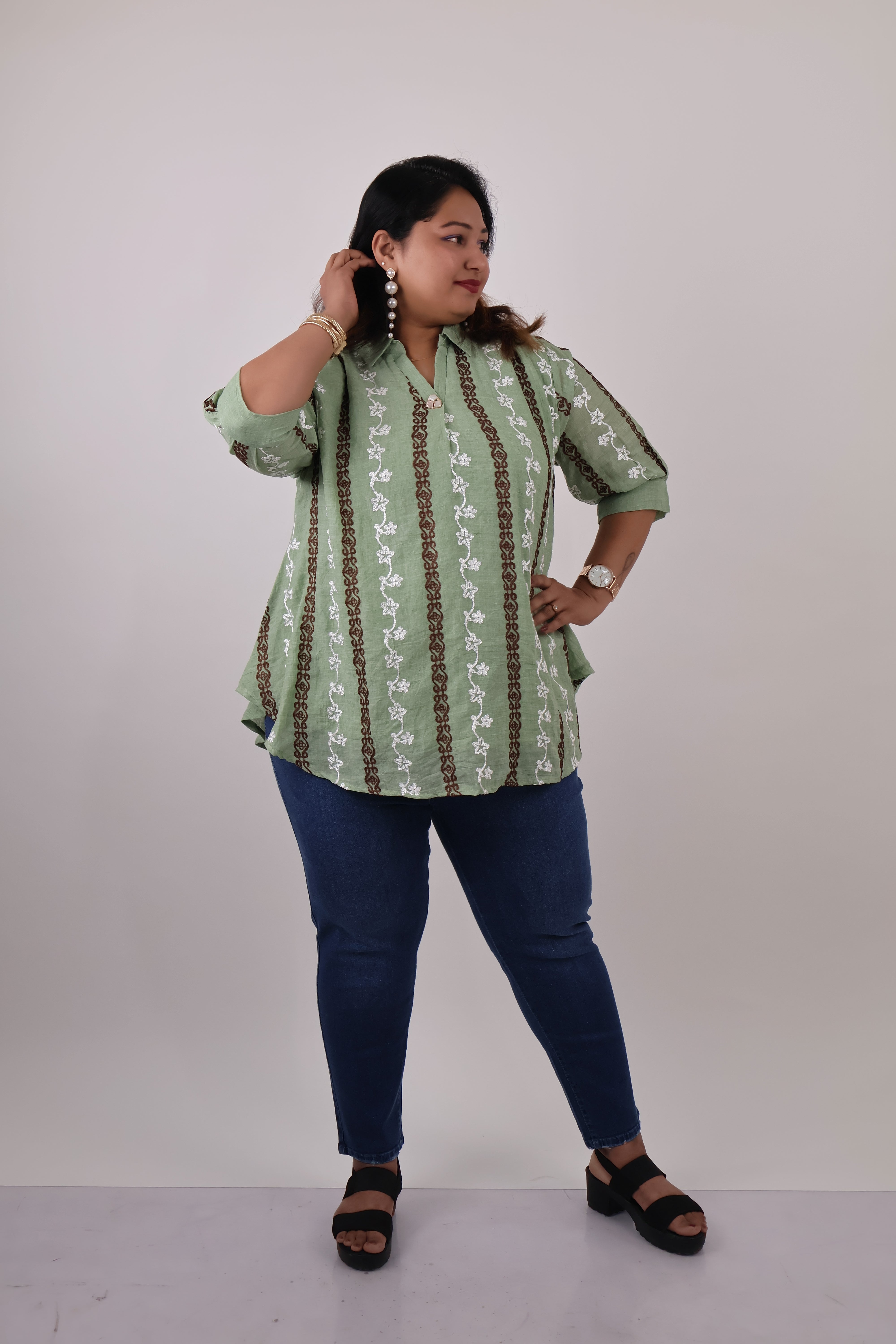 Sage Stripe Embroidered Tunic
