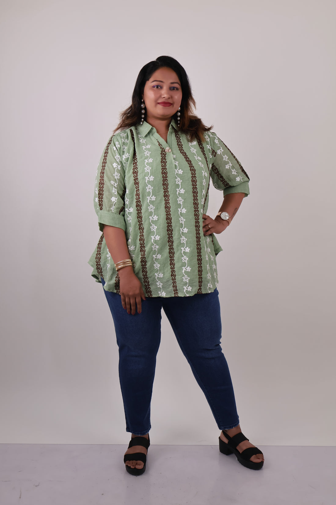 Sage Stripe Embroidered Tunic
