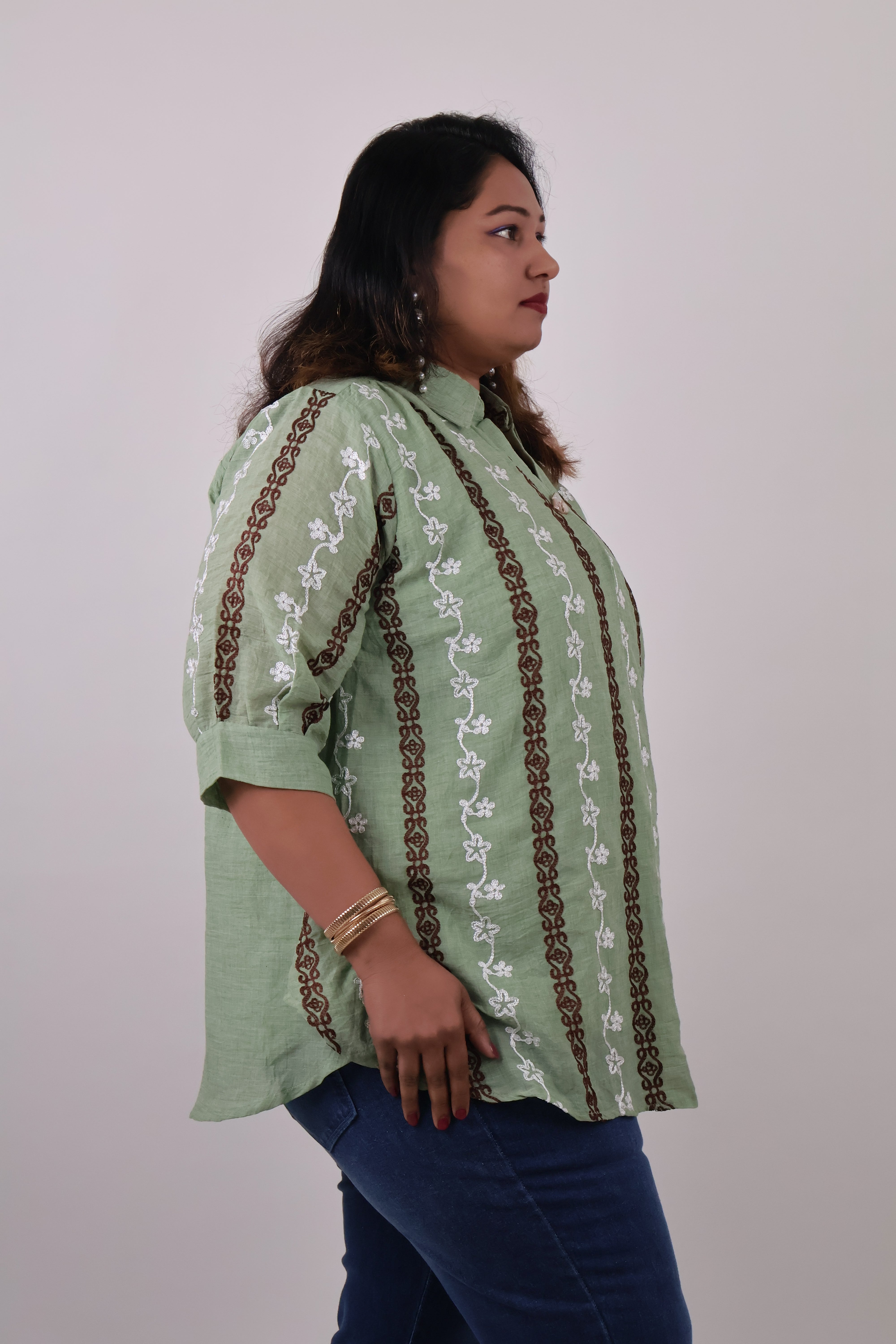 Sage Stripe Embroidered Tunic