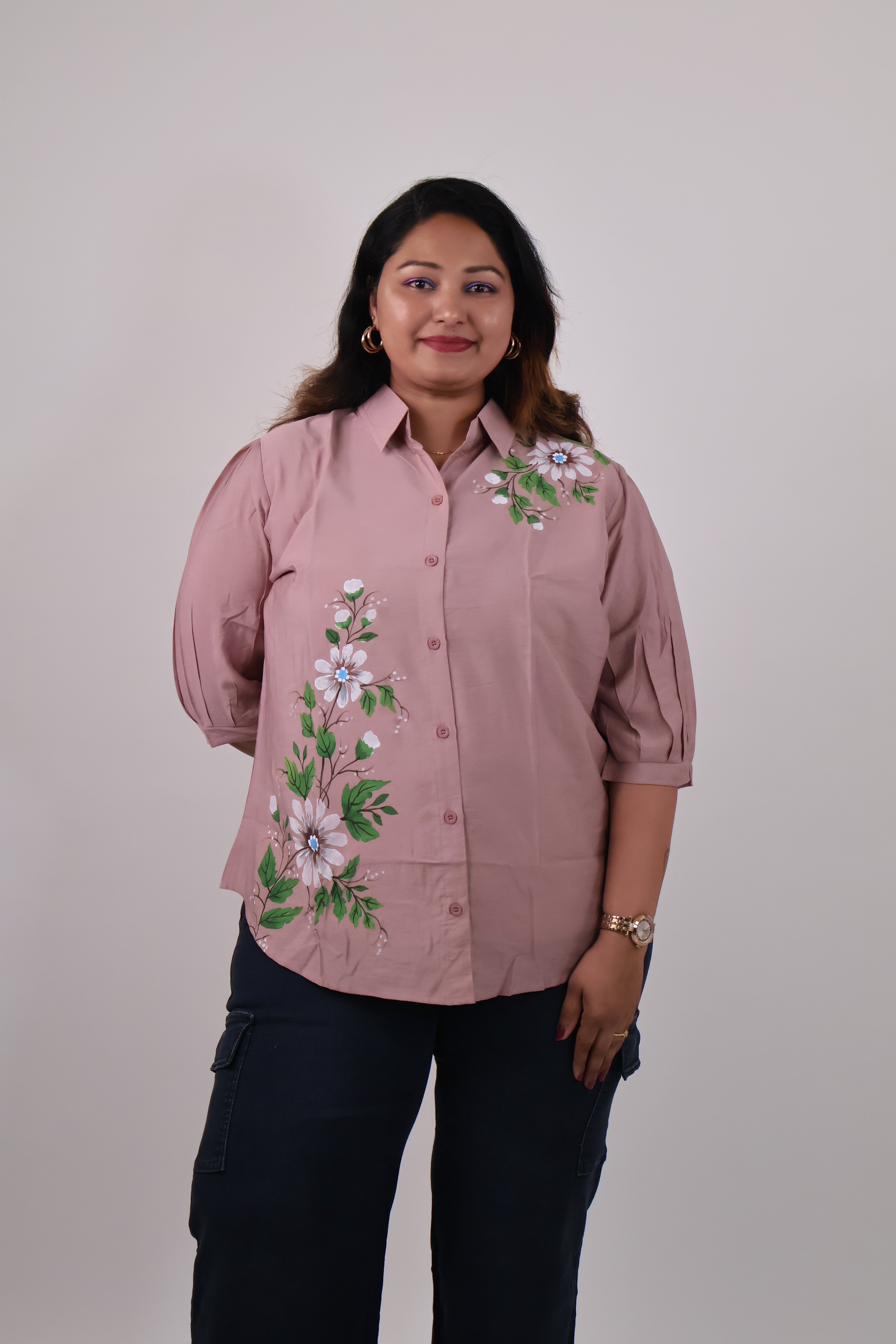 Rose Bloom Handpainted Shirt