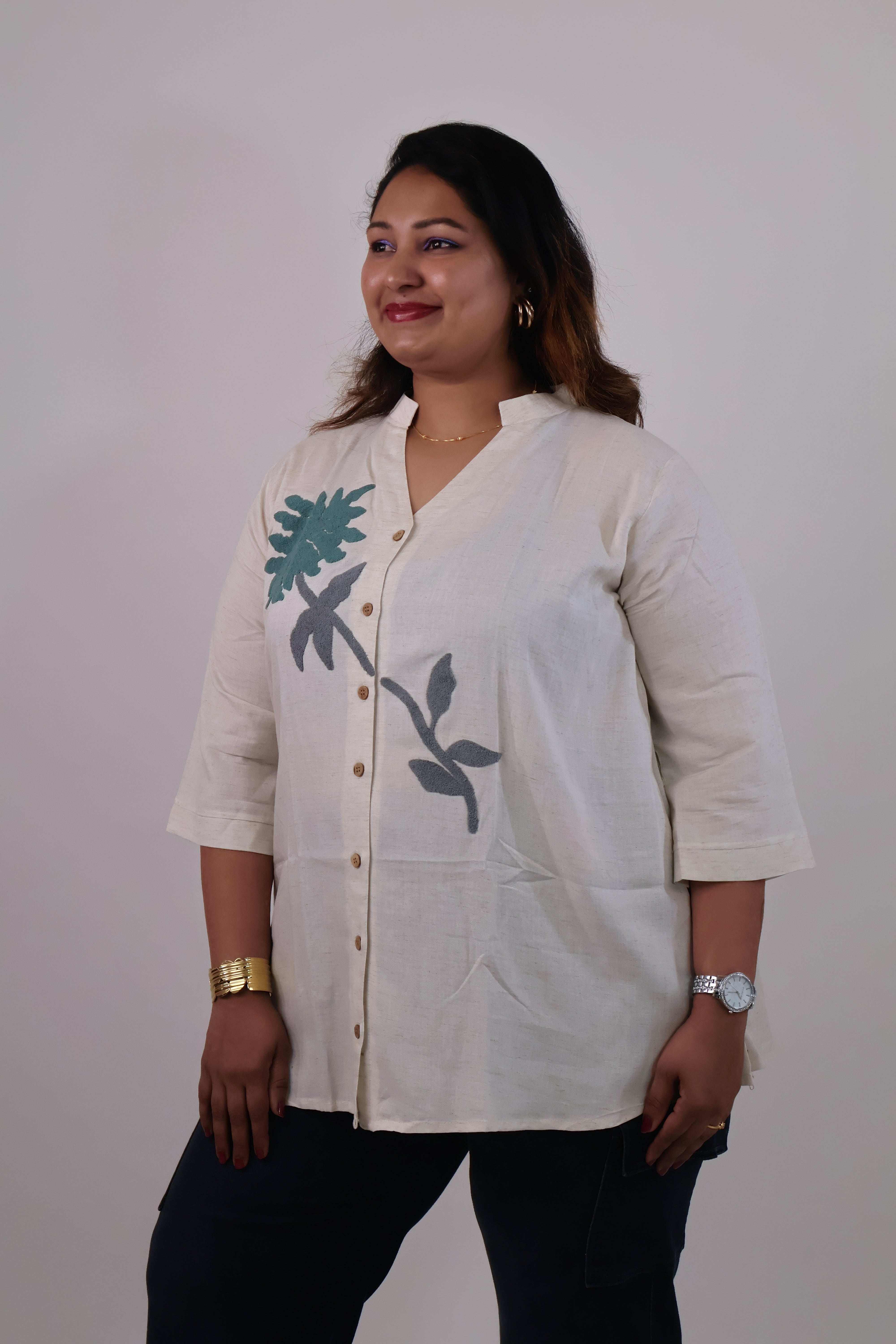 Ivory Leaf Embriodery Shirt