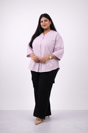 Soft Petal Embroidered Button-Down