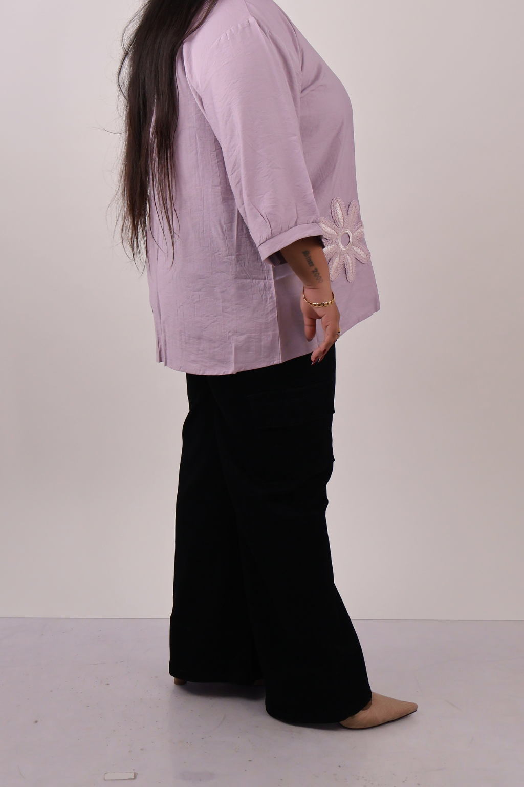 Soft Petal Embroidered Button-Down