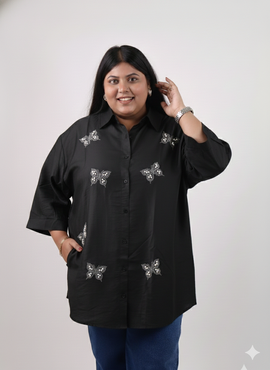 Shirt With Delicate Butterfly Embellishments