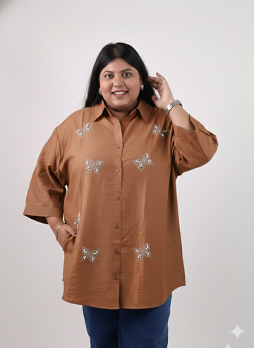 Shirt With Delicate Butterfly Embellishments