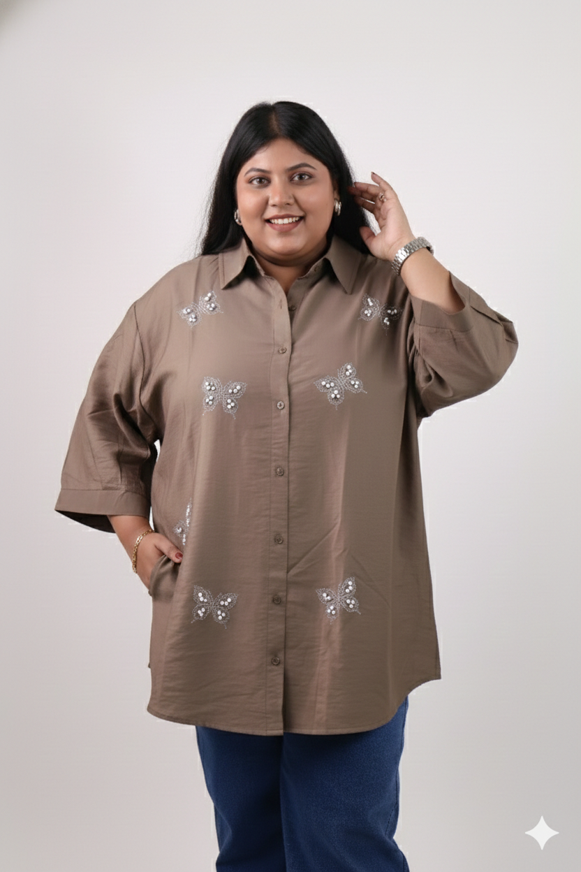 Shirt With Delicate Butterfly Embellishments