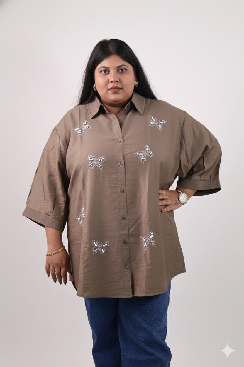 Shirt With Delicate Butterfly Embellishments