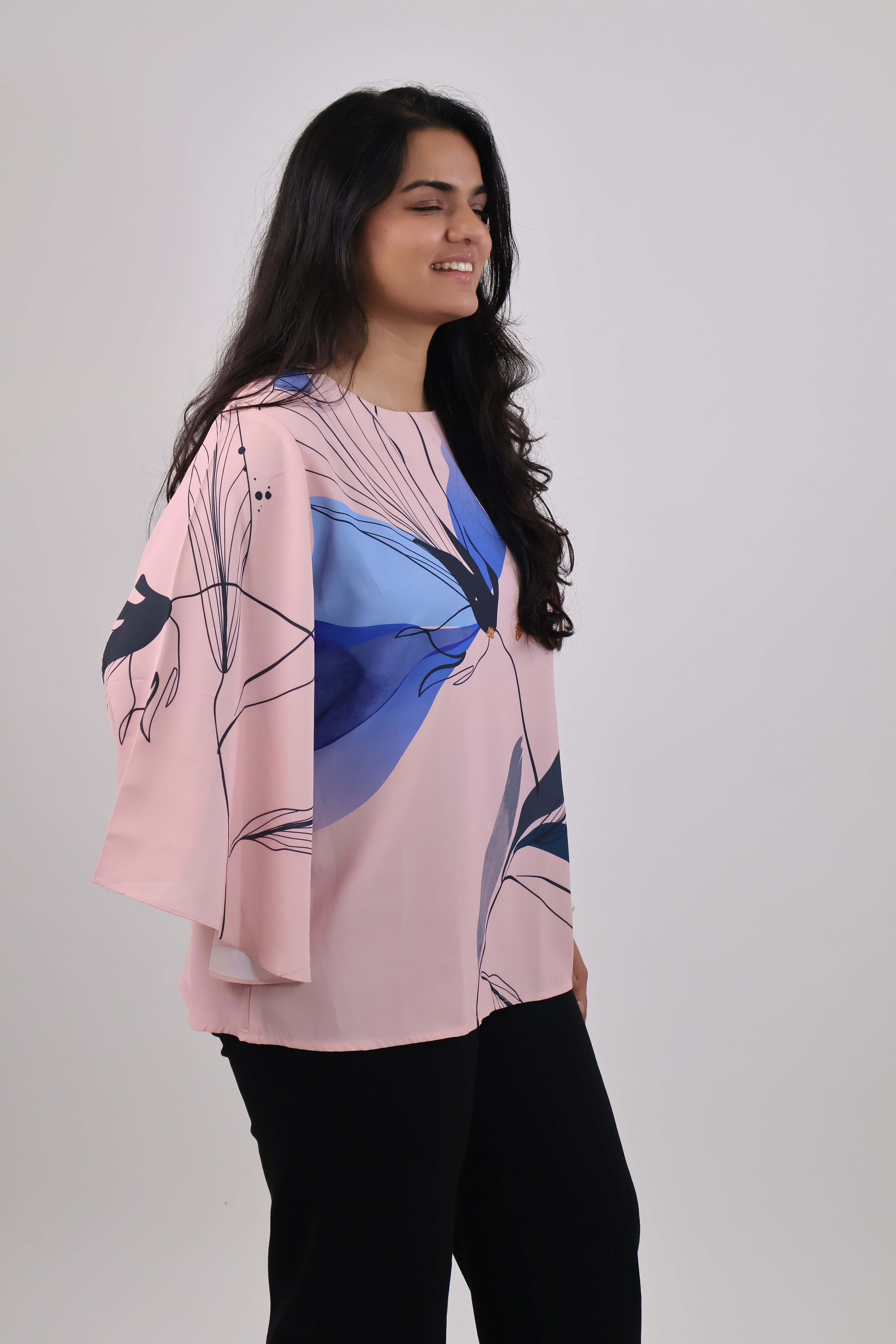Soft-Peach Flowy Sleeve Top
