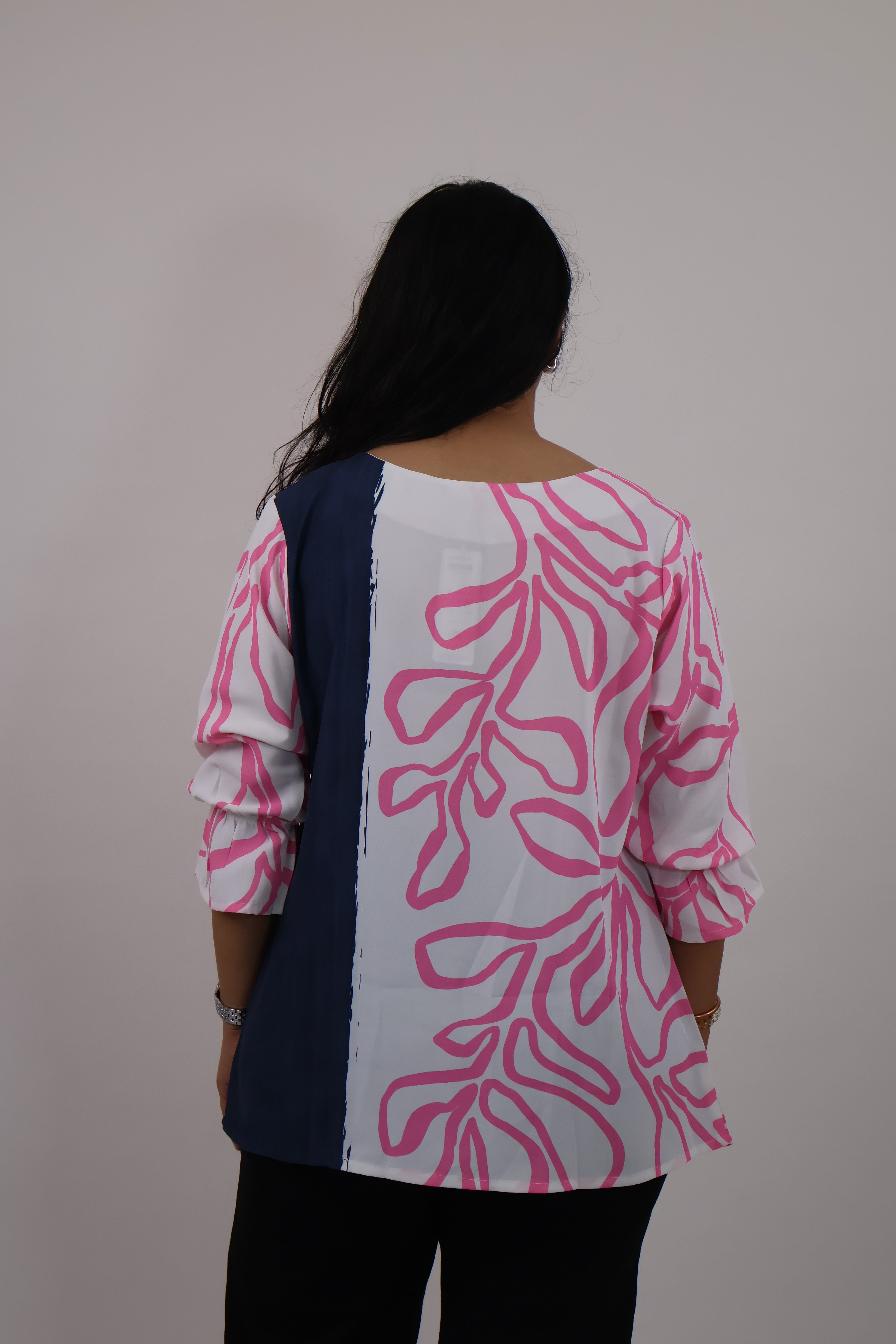 Navy-White With Pink Abstract Patten