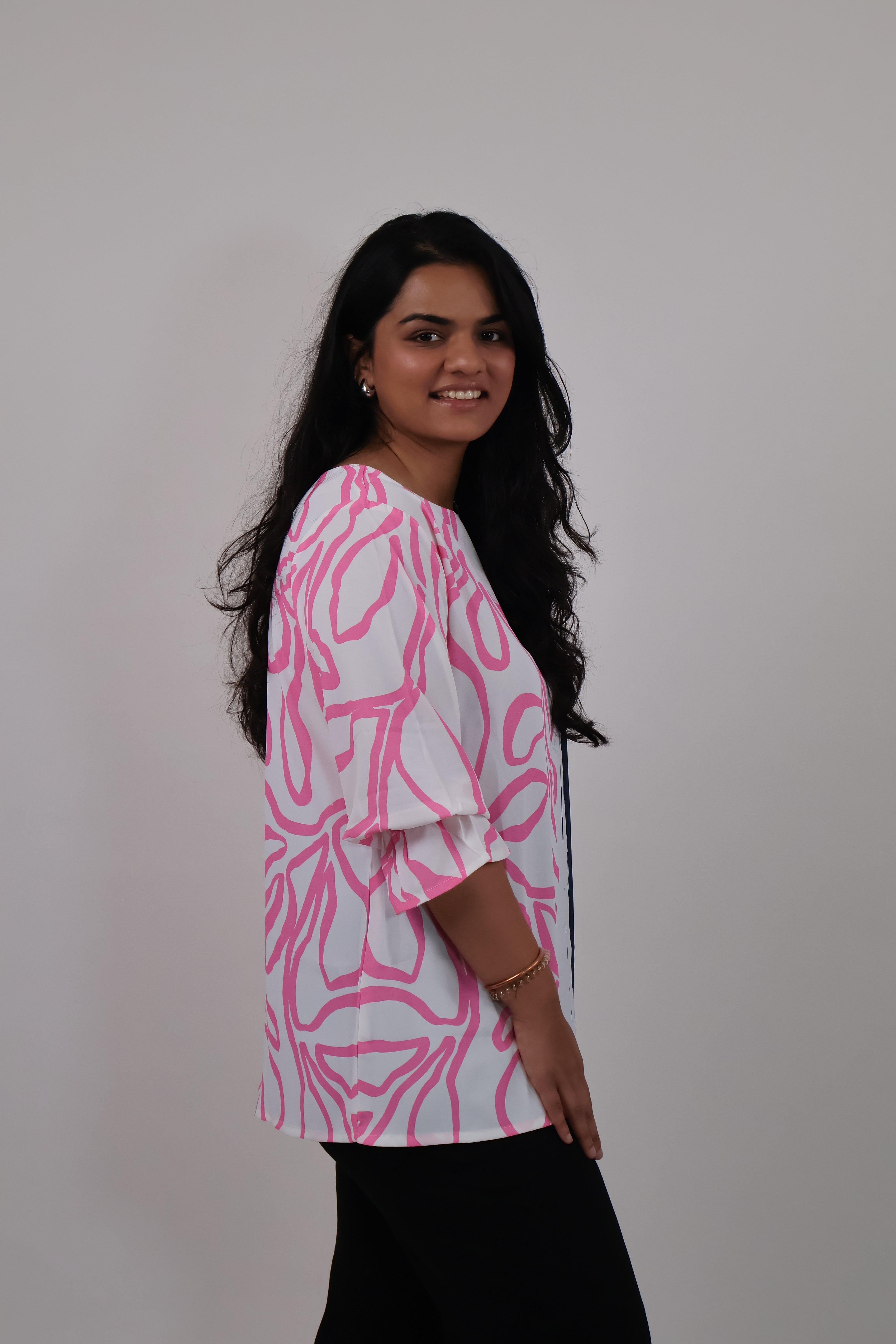 Navy-White With Pink Abstract Patten