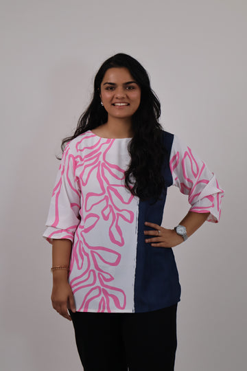 Navy-White With Pink Abstract Patten