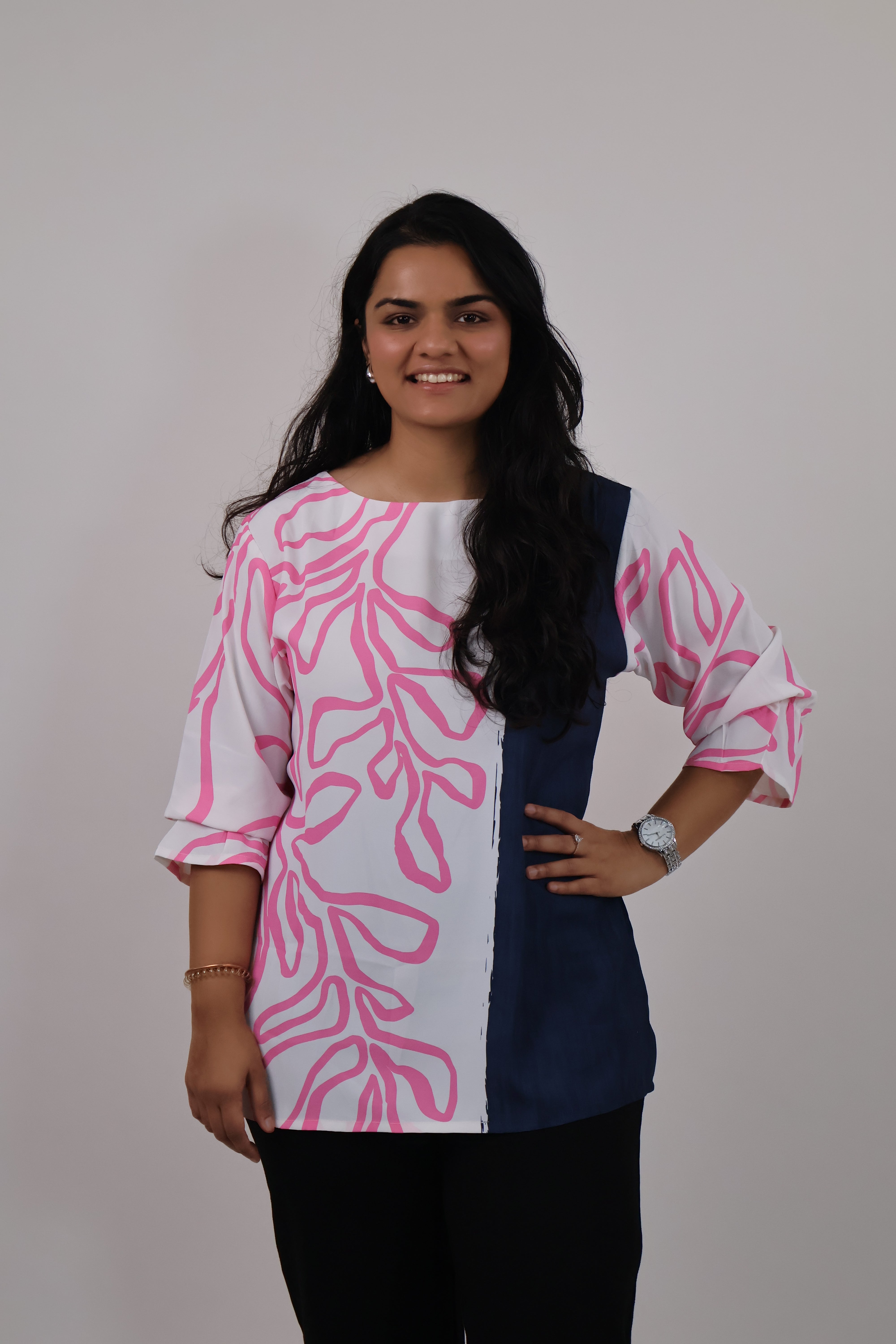 Navy-White With Pink Abstract Patten