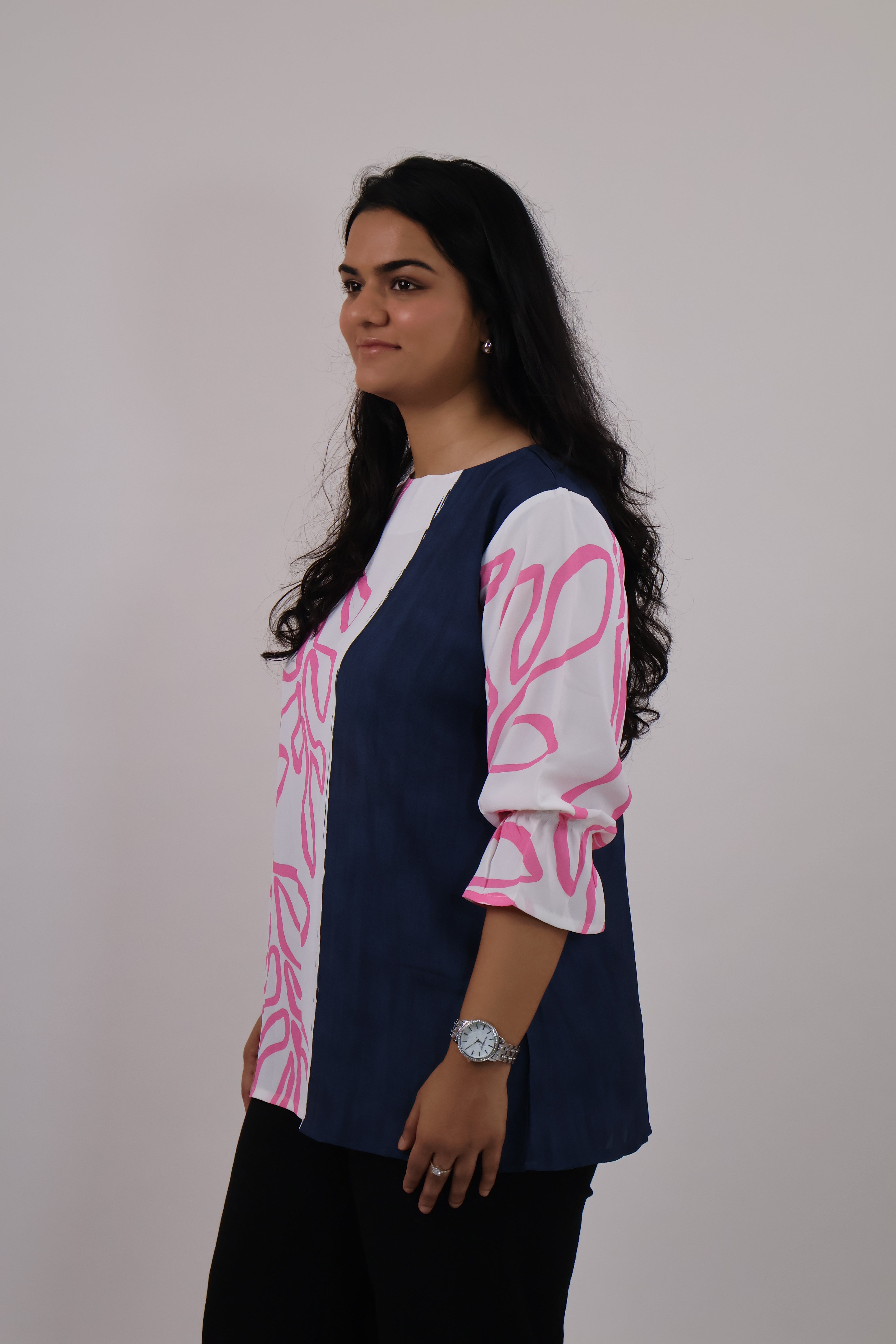 Navy-White With Pink Abstract Patten