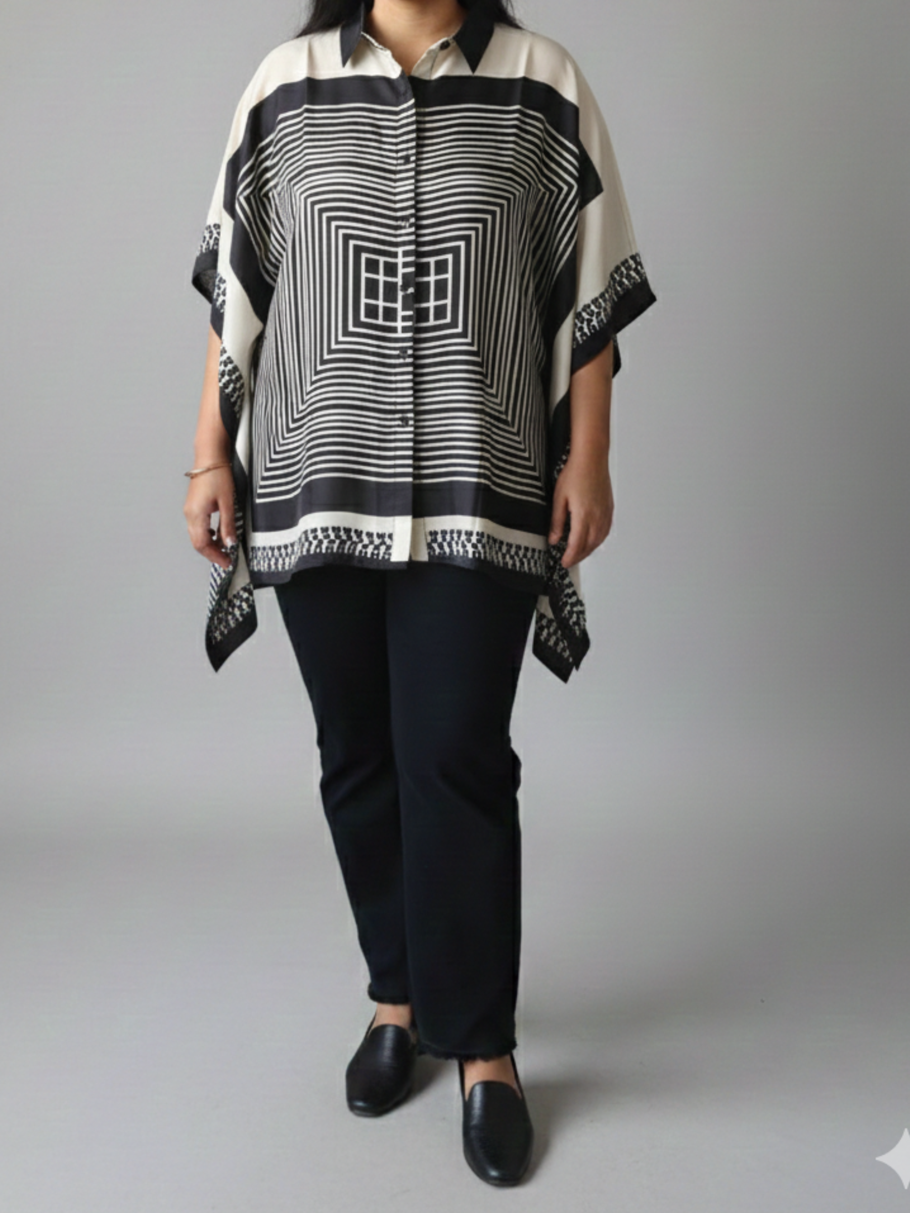 Printed Relaxed Fit Button-Down Kaftan Style Top