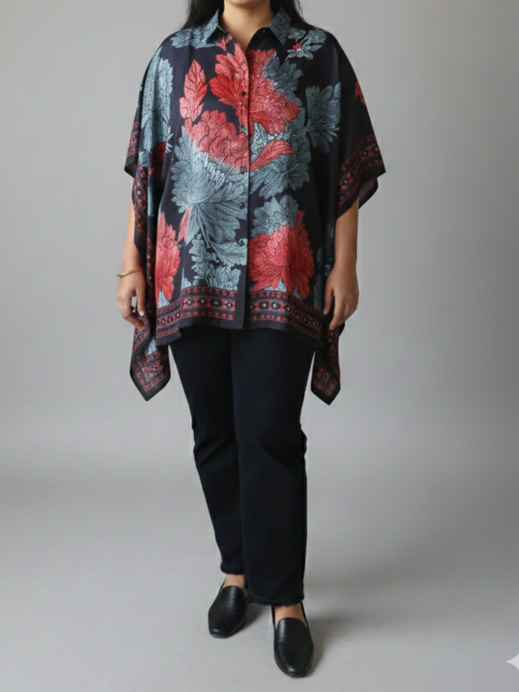Printed Relaxed Fit Button-Down Kaftan Style Top