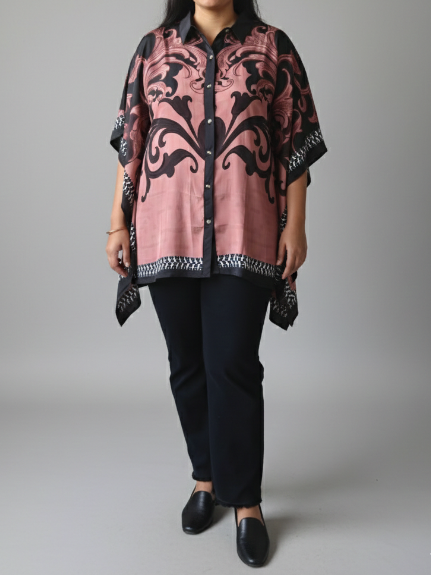 Printed Relaxed Fit Button-Down Kaftan Style Top