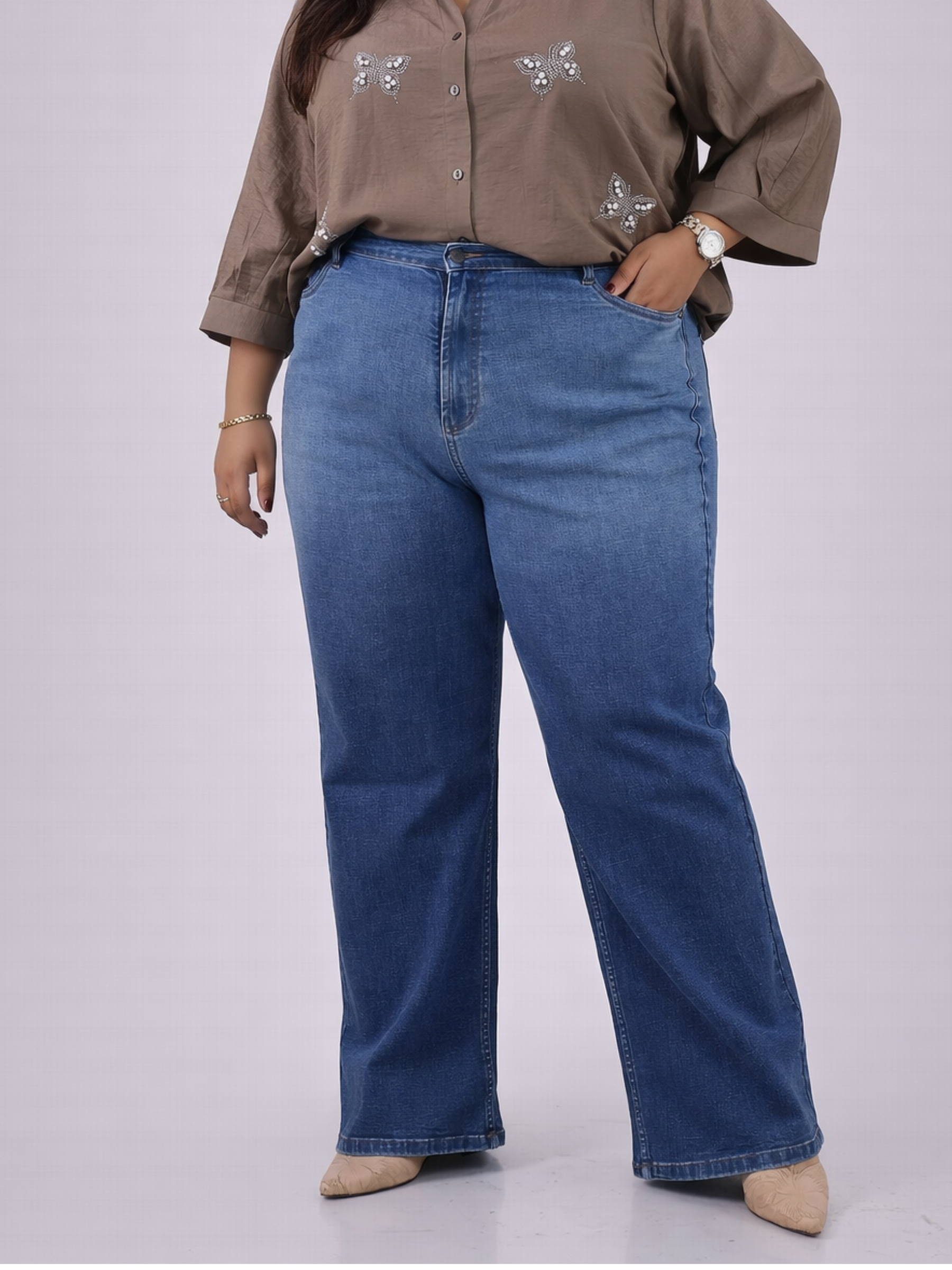 Everyday Comfort Bootcut Denim Jeans – Mid Blue (Plus Size)