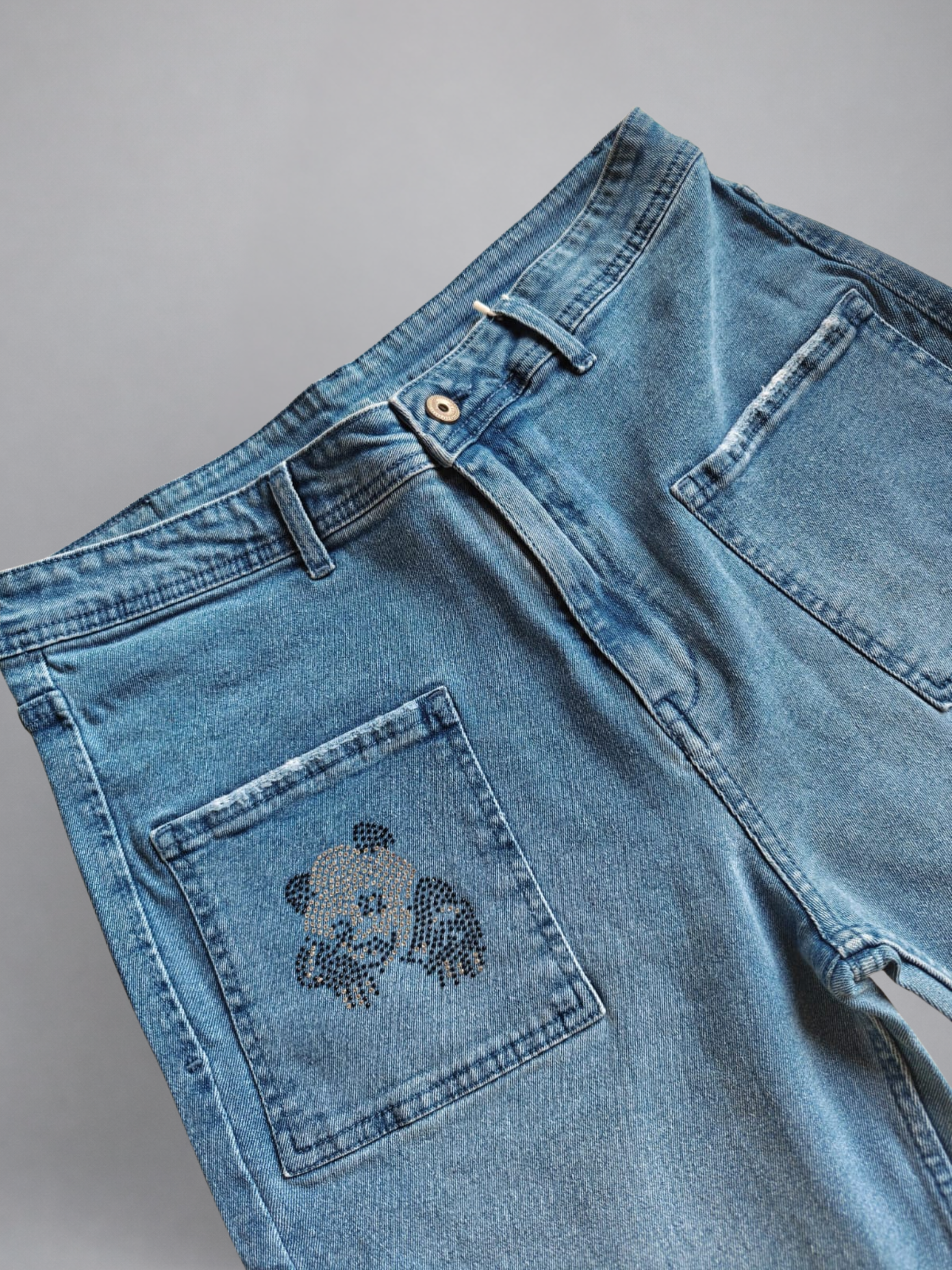High-Rise Straight Fit Denim Jeans with Diamond Panda Pocket