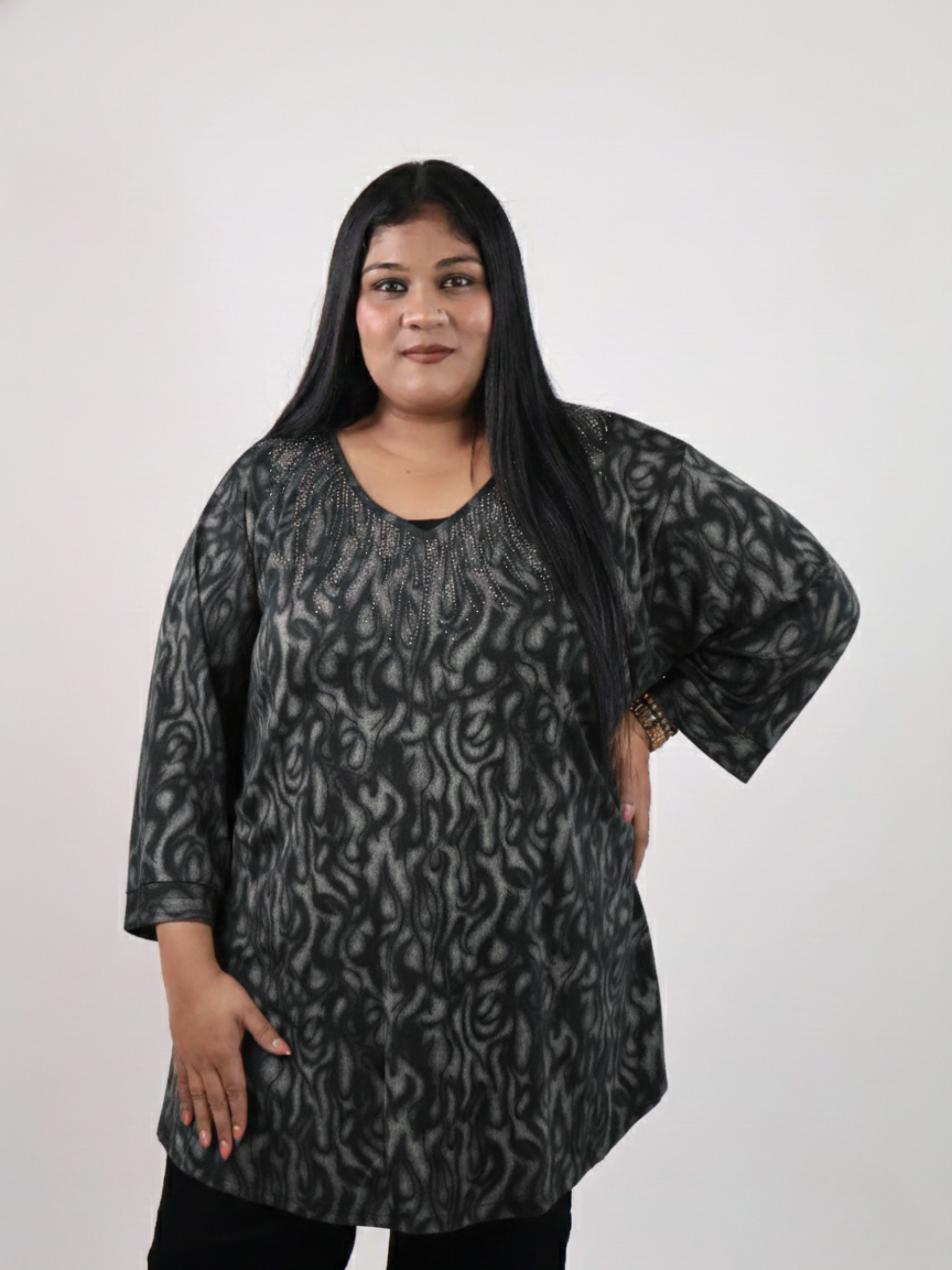 Flowform Embellished Neckline Tunic