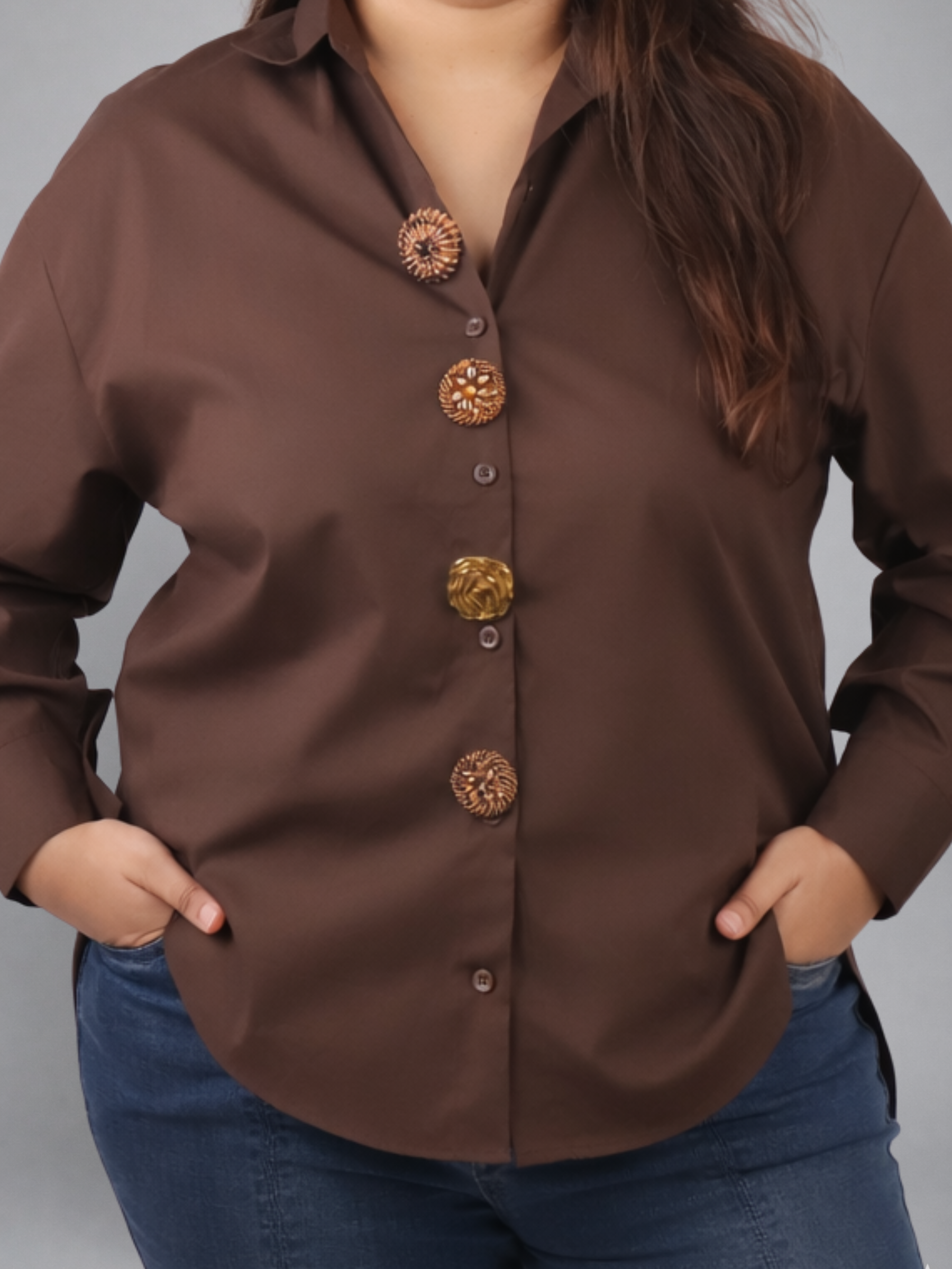 Brown Big Button-Down Top