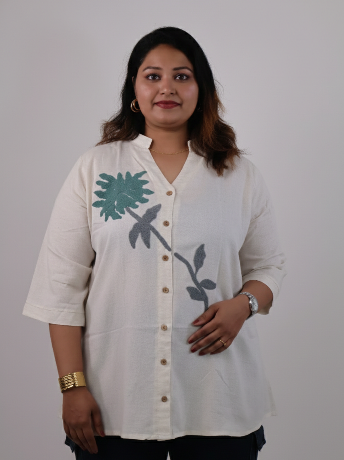 Ivory Leaf Embriodery Shirt