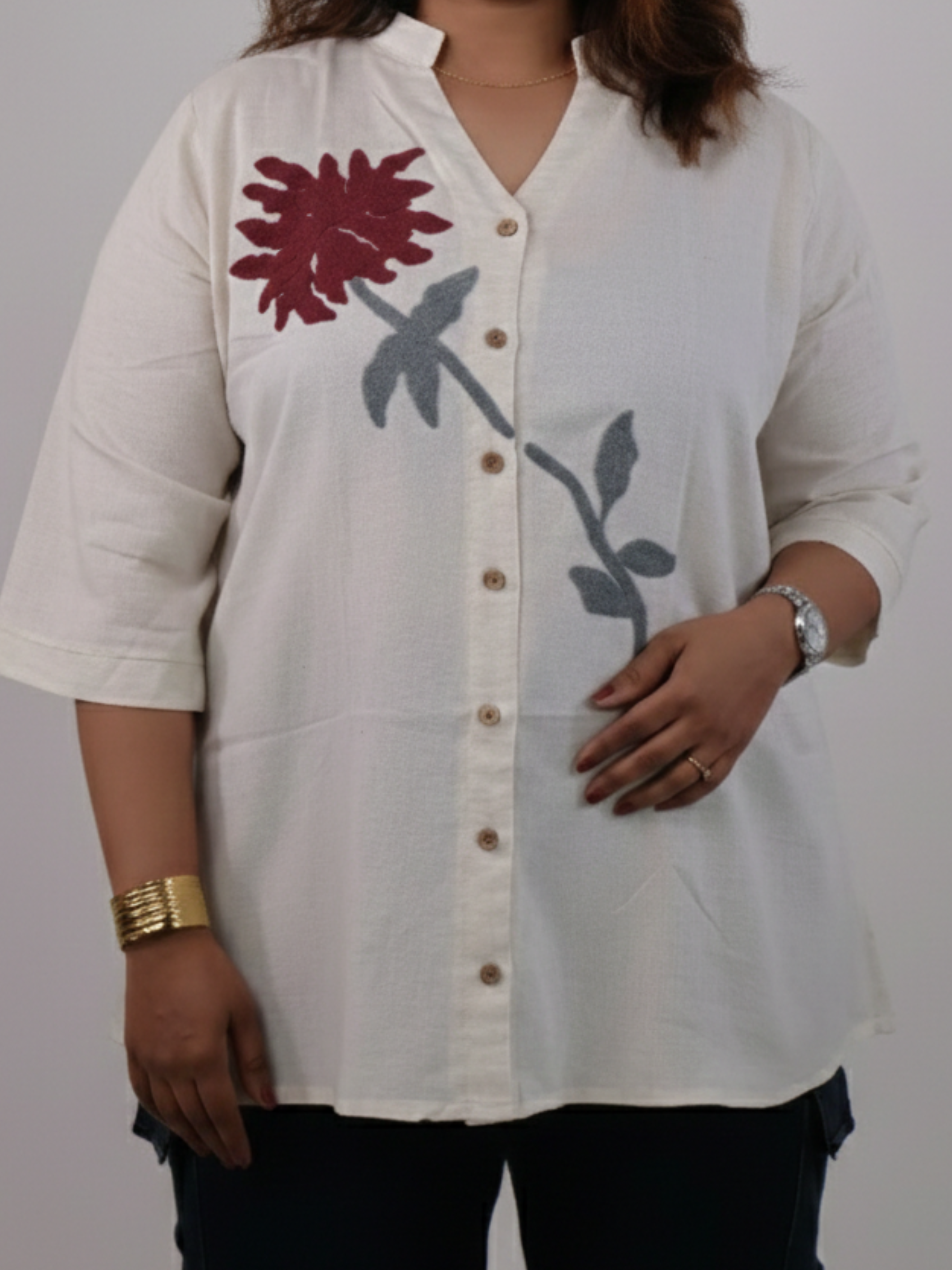 Ivory Leaf Embriodery Shirt