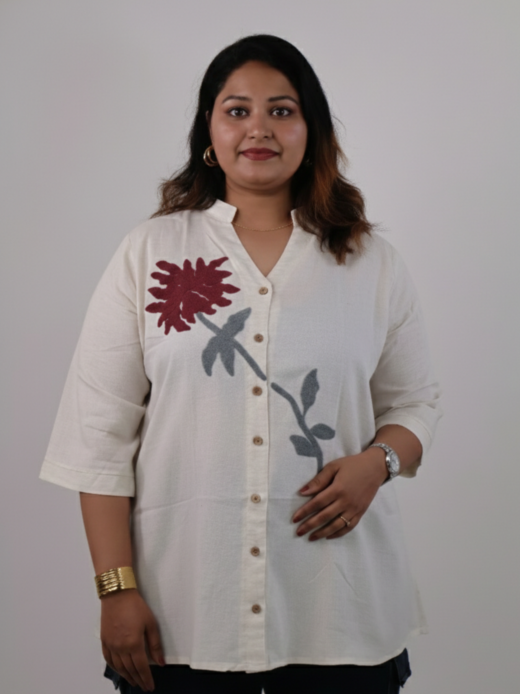 Ivory Leaf Embriodery Shirt